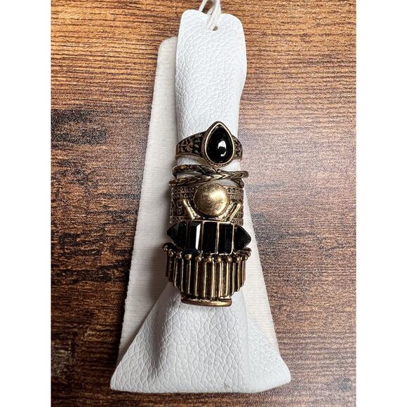 NWT Free People Gold Black‎ Stacking Ring 4 Piece Set One Size - Picture 4 of 5